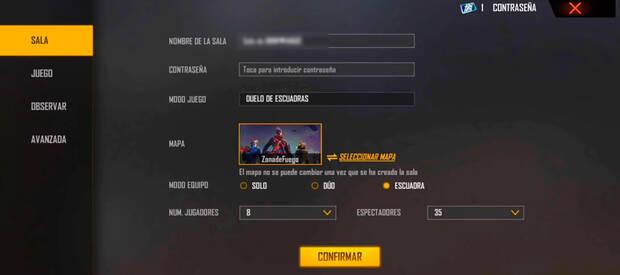 Free Fire - Crear salas de mapas personalizados