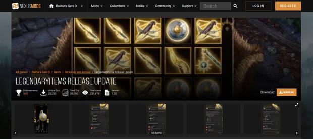 Mejores mods de Baldur's Gate 3 - Equipo legendario