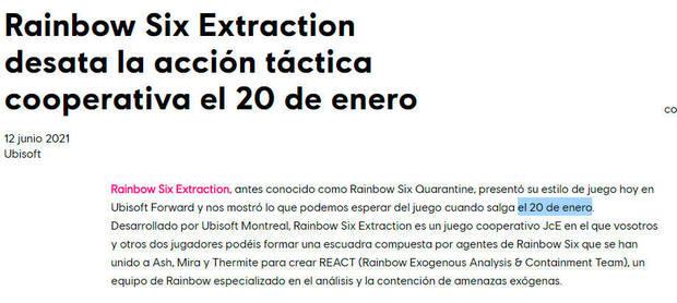 Rainbow Six Extraction se lanza el 20 de enero