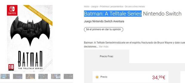 Fnac lista la versin de Nintendo Switch de Batman: A Telltale Series Imagen 2