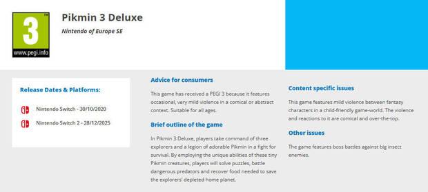 Pikmin 3 Deluxe para Switch 2 seg�n PEGI