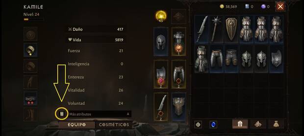 Diablo Immortal - Cómo ver los atributos de tu personaje