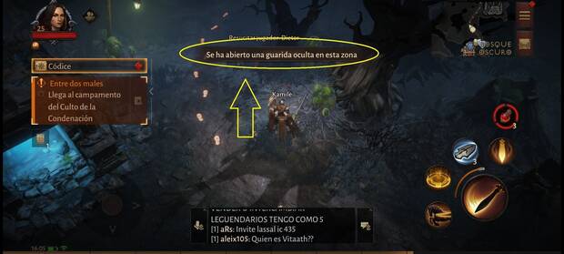 Diablo Immortal - Mensaje de aviso de guarida oculta abierta en la zona