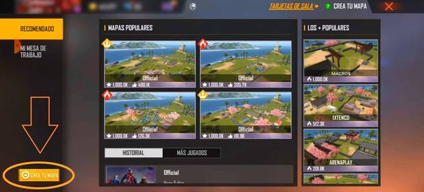 Free Fire - Entrar en el modo Crea tu Mapa