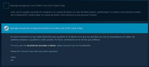Steam no transfiere cuentas de usuario tras el fallecimiento