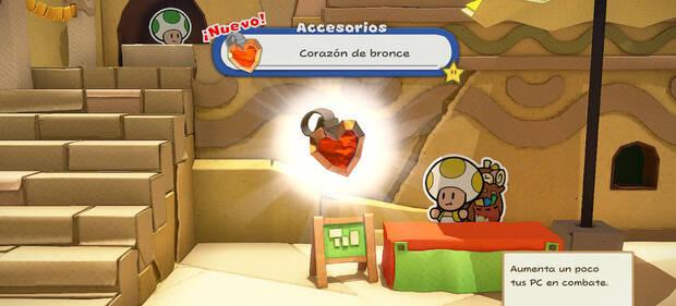 Accesorios para aumentar el PC máximo en Paper Mario: The Origami King - Corazón de bronce