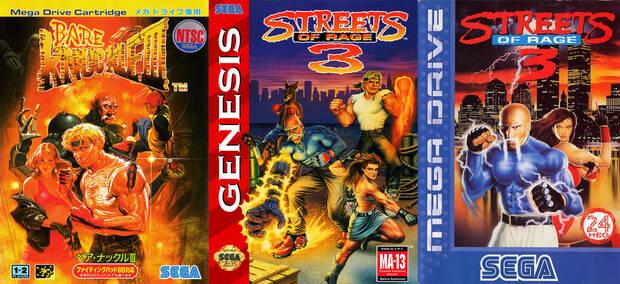 Las tres carátulas de 'Streets of Rage 3'. La americana era mala, pero la europea era directamente un insulto.