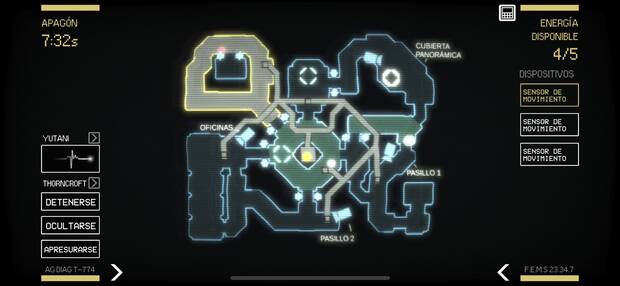 Nuestra pantalla principal es el mapa de cada zona. En los intrincados pasillos, el punto blanco representa a los humanos, y el rojo� �Al alien!