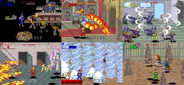 El cuarteto de ninjas despliega un generoso catálogo de magias, a lo 'Golden Axe'.