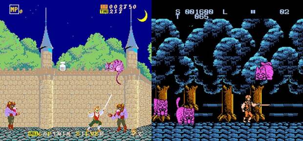 Los gatos de la recreativa frente a los del port de Famicom. ¿Pero qué les daban de comer esta gente?