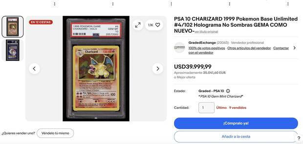Charizard con certificado PSA
