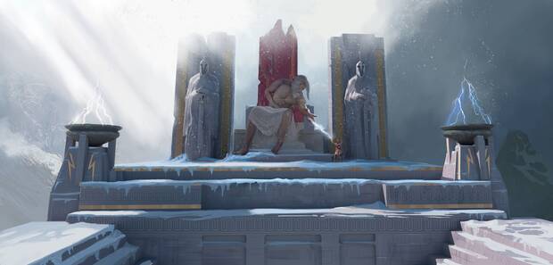 Los dioses nos envían para luchar contra Tifón. En la imagen de arte podemos ver a Zeus y el personaje principal.