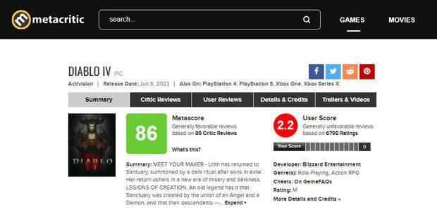 Diablo 4 - Ficha de Metacritic y puntuacin