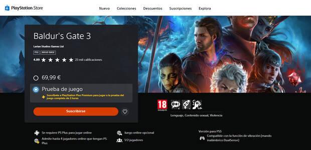 Prueba gratuita de Baldur's Gate 3 en PlayStation Plus Premium.