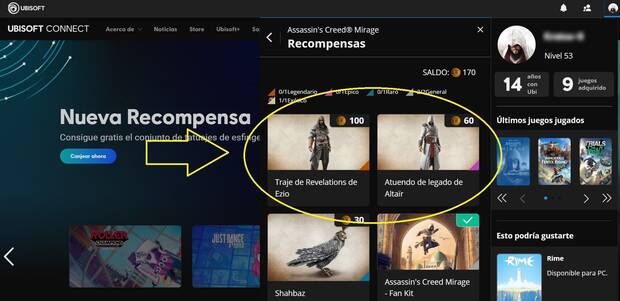 Assassin's Creed Mirage - Trajes de Altair y Ezio en Ubisoft Connect