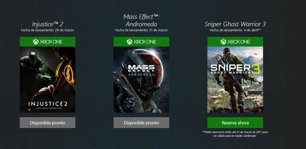 Xbox Live Rewards fecha Injustice 2 y Mass Effect Andromeda para finales de marzo Imagen 2