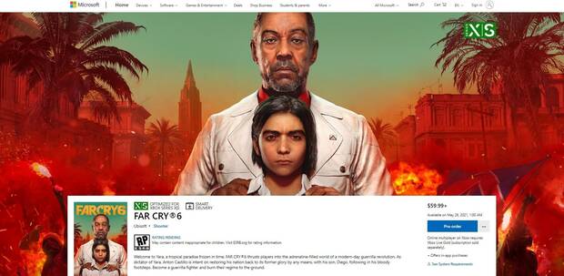 Microsoft Store anota el 26 de mayo de 2021 como la fecha de debut de Far Cry 6