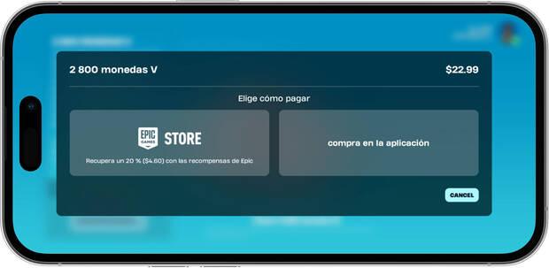 Ejemplo compra de PaVos en Fortnite para iPhone