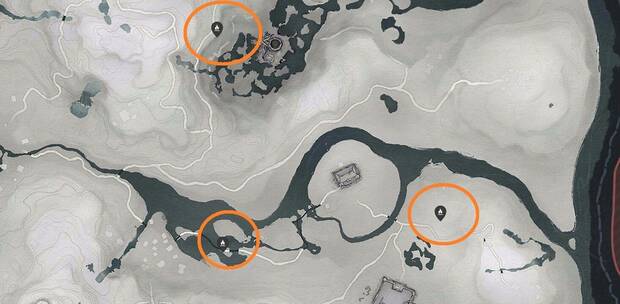 Where Winds Meet - Fragmento del mapa del mundo donde se pueden ver los campamentos indicados con un icono de llamas