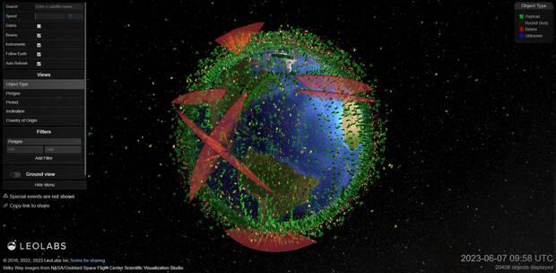 Mapa de la tierra de LeoLabs para ver basura espacial