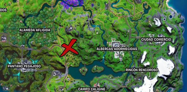 Fortnite - Planta árboles en Colina corta, Camioneta del Dúo Cubierto o Radio FN: ubicación de Colina Corta