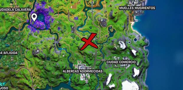 Fortnite - Planta árboles en Colina corta, Camioneta del Dúo Cubierto o Radio FN: ubicación de Camioneta del Dúo Cubeierto