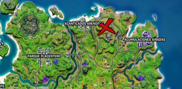 Fortnite - Planta árboles en Colina corta, Camioneta del Dúo Cubierto o Radio FN: ubicación de Radio FN