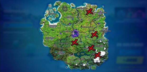 Fortnite Battle Royale - Coloca micros en diferentes ubicaciones clave: mapa con las ubicaciones clave