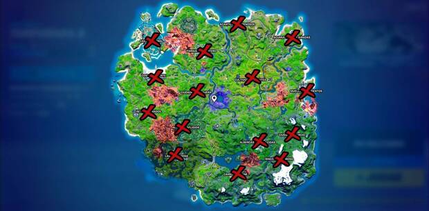 Fortnite Battle Royale - Esfuerzos globales: mapa con las cajas de esfuerzos globales