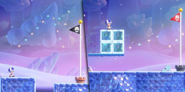 Super Mario Bros. Wonder - Cómo llegar a lo más alto del banderín de meta en El valle helado de los Patapatís