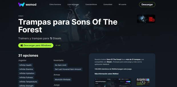Sons of the Forest: Descargar programa WeMod para usar trucos especiales