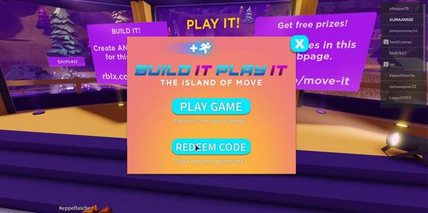 Roblox - Pantalla para introducir cdigos en Island of Move