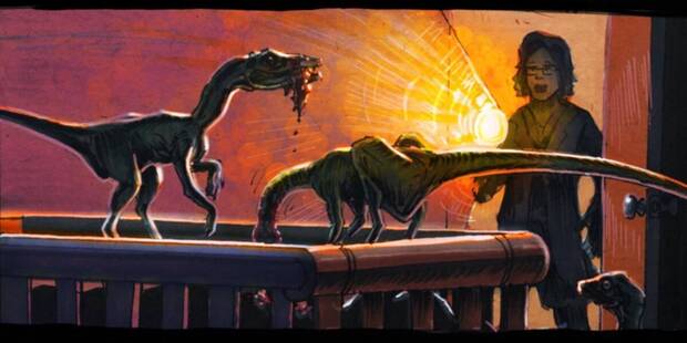 Compsognathus y los bebés en Jurassic Park