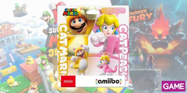 Figuras amiibo de Mario y Peach felinos