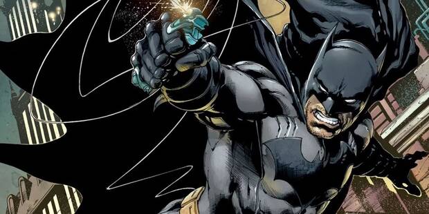 Batman usando su pistola gancho en una de las vi�etas de los c�mics