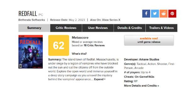 Metacritic Redfall