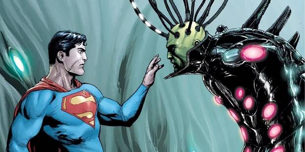 Superman frente a Brainiac en una vieta de los cmics de Injustice