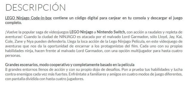 LEGO Ninjago Pelcula no incluye tarjeta en su edicin fsica para Switch Imagen 2