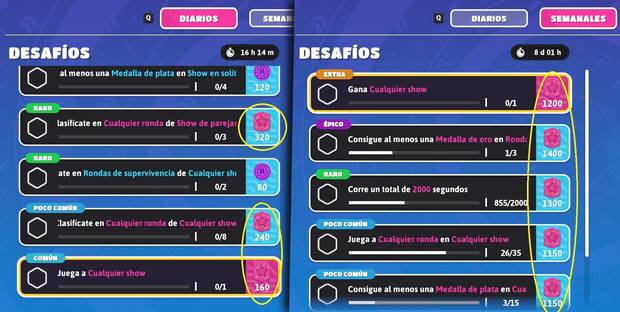 Fall Guys - Ganar fama por completar desafíos diarios y semanales