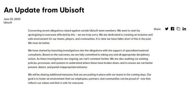Ubisoft se disculpa tras las denuncias de acoso sexual: "Tomaremos acciones disciplinarias" Imagen 2
