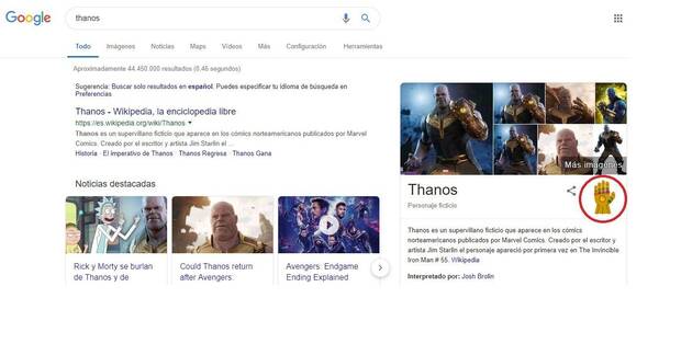 Vengadores Engame: As es el Increble guio de Google si buscas hoy "Thanos" Imagen 2