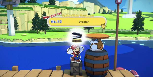 Todos los Tesoros en miniatura en Villa Toad de Paper Mario The Origami King - Tesoro en miniatura Nº 12: Grapadora