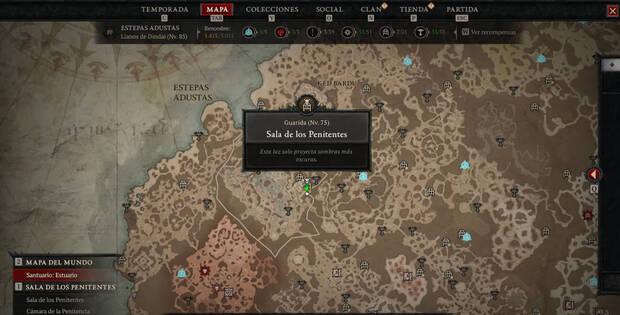 Diablo 4 - Mapa con la localización de la mazmorra del jefe Grigoire el Santo Galvánico
