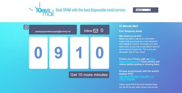 Web de correo desechable 10 Minute Mail