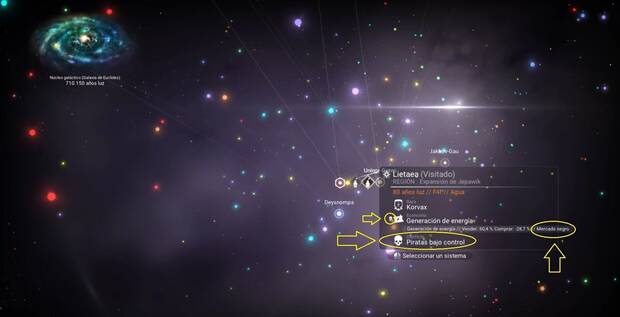 No Man's Sky - Indicadores para encontrar sistemas piratas en el mapa galáctico