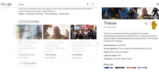 Vengadores Engame: As es el Increble guio de Google si buscas hoy "Thanos" Imagen 3