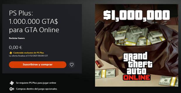 1.000.000 de GTA$ gratis en PS5 y PS4.