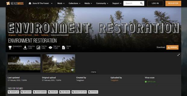 Mejores mods de Sons of the Forest - Restauración del entorno