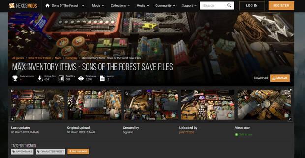 Mejores mods de Sons of the Forest - Inventario al máximo