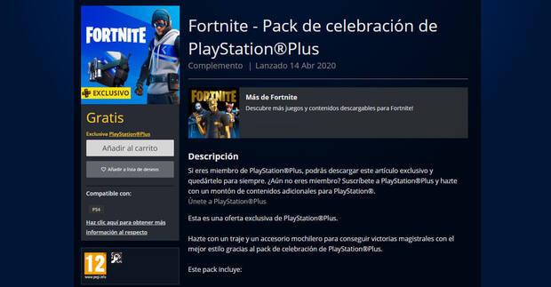 Fortnite - Descargar el pack desde la web de PS Store